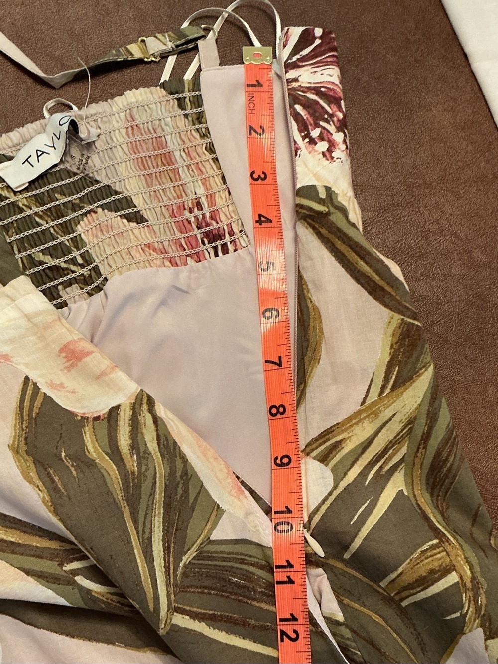 NWT Taylor Floral Tiered Dress Sz S Cream, Pink & Green Cotton Spaghetti Straps - Picture 11 of 13